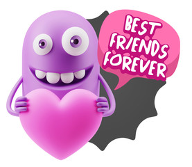 3d Rendering. Emoji in love holding heart shape saying Best Frie