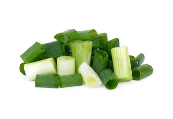 Slice green leaves onion isolated on the white background.