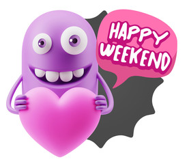 3d Rendering. Emoji in love holding heart shape saying Happy Wee