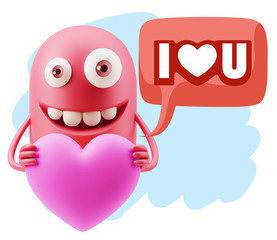 Obraz premium 3d Rendering. Emoji in love holding heart shape saying I Love U