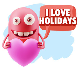 3d Rendering. Emoji in love holding heart shape saying I Love Ho
