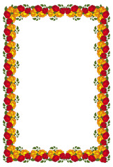 Vertical frame with red and yellow roses. Vector clip art.