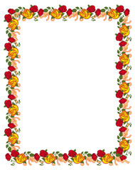 Vertical frame with red and yellow roses. Vector clip art.