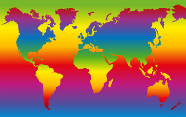 Rainbow colored world map - planet earth in dazzling colors.