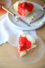 Serving of cake with strawberries