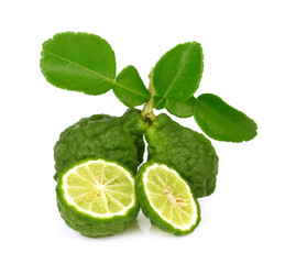 Fototapeta na wymiar Fresh bergamot fruit with leaves on a white background.