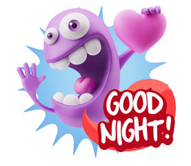 3d Rendering. Emoji in love holding heart shape saying Good Nigh