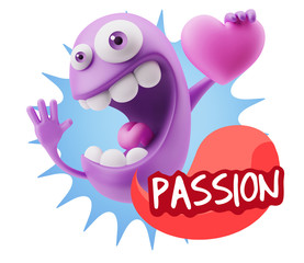 Obraz premium 3d Rendering. Emoji in love holding heart shape saying Passion w