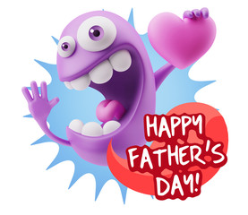 3d Rendering. Emoji in love holding heart shape saying Happy Fat