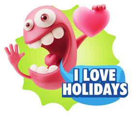 3d Rendering. Emoji in love holding heart shape saying I Love Ho