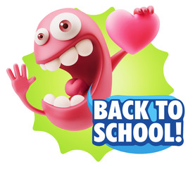 3d Rendering. Emoji in love holding heart shape saying Back To S