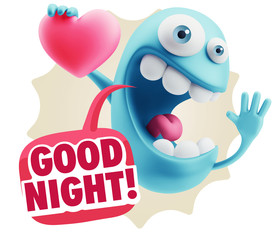 3d Rendering. Emoji in love holding heart shape saying Good Nigh