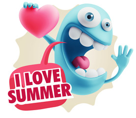 3d Rendering. Emoji in love holding heart shape saying I Love Su