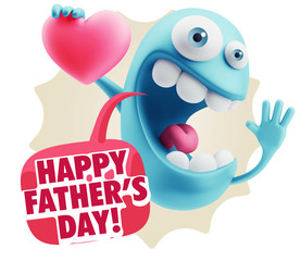 3d Rendering. Emoji in love holding heart shape saying Happy Fat