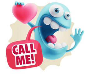 3d Rendering. Emoji in love holding heart shape saying Call Me w