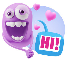 3d Rendering. Romantic Emoticon Character Face Expression with h