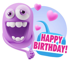 3d Rendering. Romantic Emoticon Character Face Expression with h