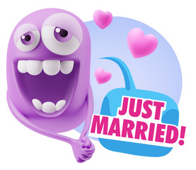 3d Rendering. Romantic Emoticon Character Face Expression with h