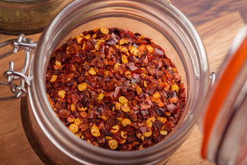 Chilli flakes in a jar