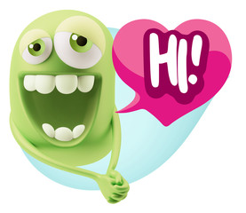 3d Rendering. Romantic Emoticon Character Face Expression with h