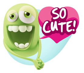 3d Rendering. Romantic Emoticon Character Face Expression with h