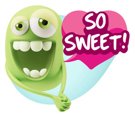 3d Rendering. Romantic Emoticon Character Face Expression with h