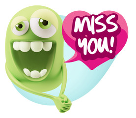 3d Rendering. Romantic Emoticon Character Face Expression with h