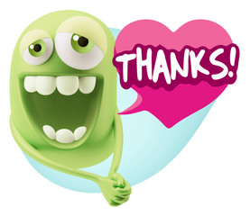 3d Rendering. Romantic Emoticon Character Face Expression with h