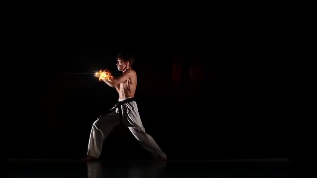 Karate Fighter With Burning Hit, Photo Manipulation, Square