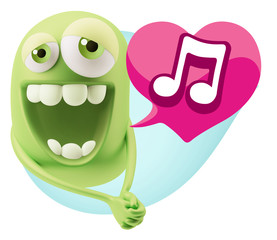 3d Rendering. Romantic Emoticon Character Face Expression with h