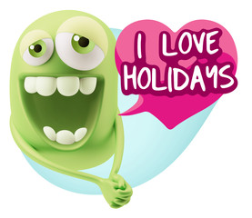 3d Rendering. Romantic Emoticon Character Face Expression with h