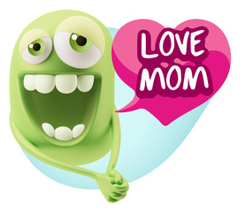 3d Rendering. Romantic Emoticon Character Face Expression with h