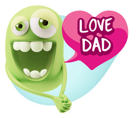 3d Rendering. Romantic Emoticon Character Face Expression with h