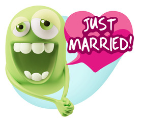 3d Rendering. Romantic Emoticon Character Face Expression with h