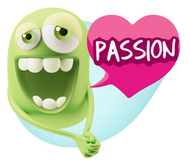 3d Rendering. Romantic Emoticon Character Face Expression with h