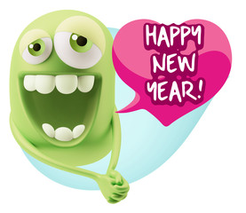 3d Rendering. Romantic Emoticon Character Face Expression with h