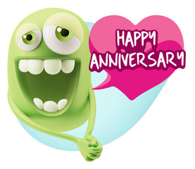 3d Rendering. Romantic Emoticon Character Face Expression with h