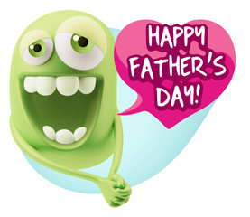 3d Rendering. Romantic Emoticon Character Face Expression with h