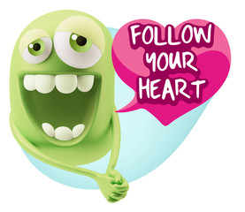 3d Rendering. Romantic Emoticon Character Face Expression with h