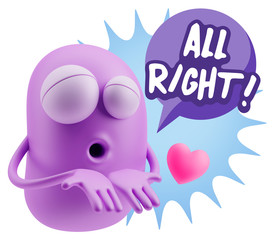 3d Rendering. Love Emoticon Face Kiss Flying Heart Shape saying