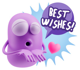 3d Rendering. Love Emoticon Face Kiss Flying Heart Shape saying