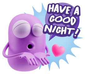 3d Rendering. Love Emoticon Face Kiss Flying Heart Shape saying