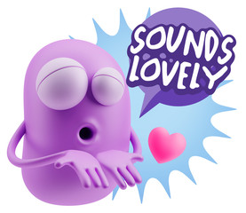 3d Rendering. Love Emoticon Face Kiss Flying Heart Shape saying