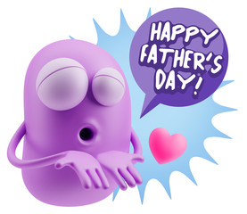 3d Rendering. Love Emoticon Face Kiss Flying Heart Shape saying