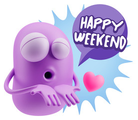 3d Rendering. Love Emoticon Face Kiss Flying Heart Shape saying