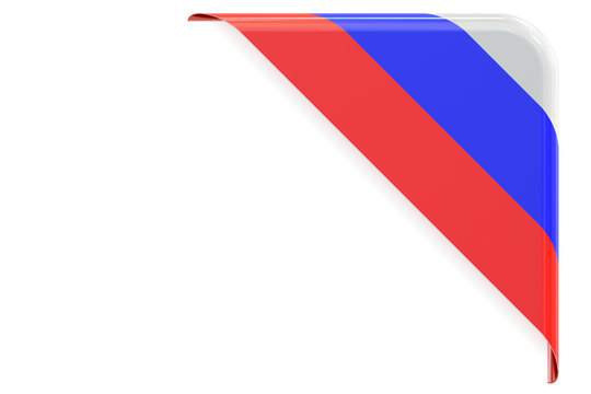 Russian flag corner, button, label. 3D rendering