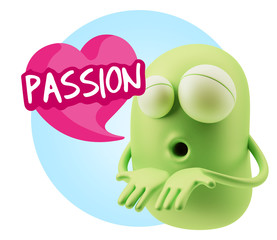 3d Rendering. Love Emoticon Face Kiss Flying Heart Shape saying