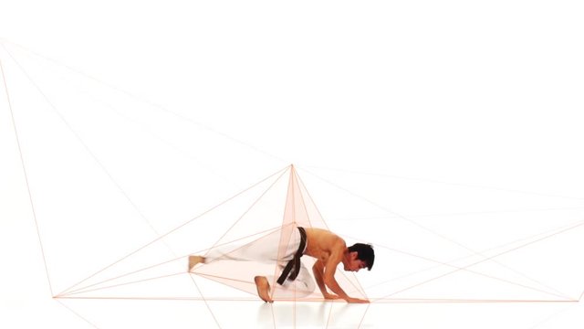 Karate man with a abstract line. White background