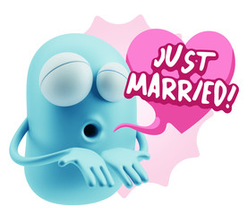 3d Rendering. Love Emoticon Face Kiss Flying Heart Shape saying