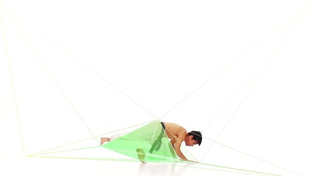 Karate man with a geometry line. White background